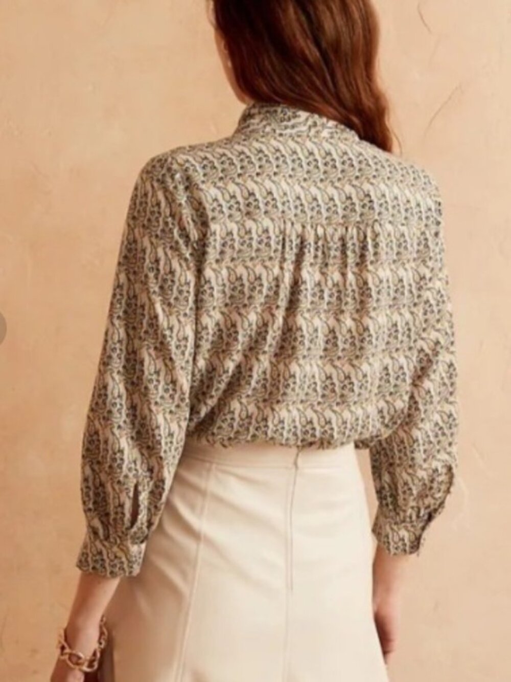 Banana Republic Paisley Tie Neck Long Sleeve Blouse Size M - Picture 2 of 10